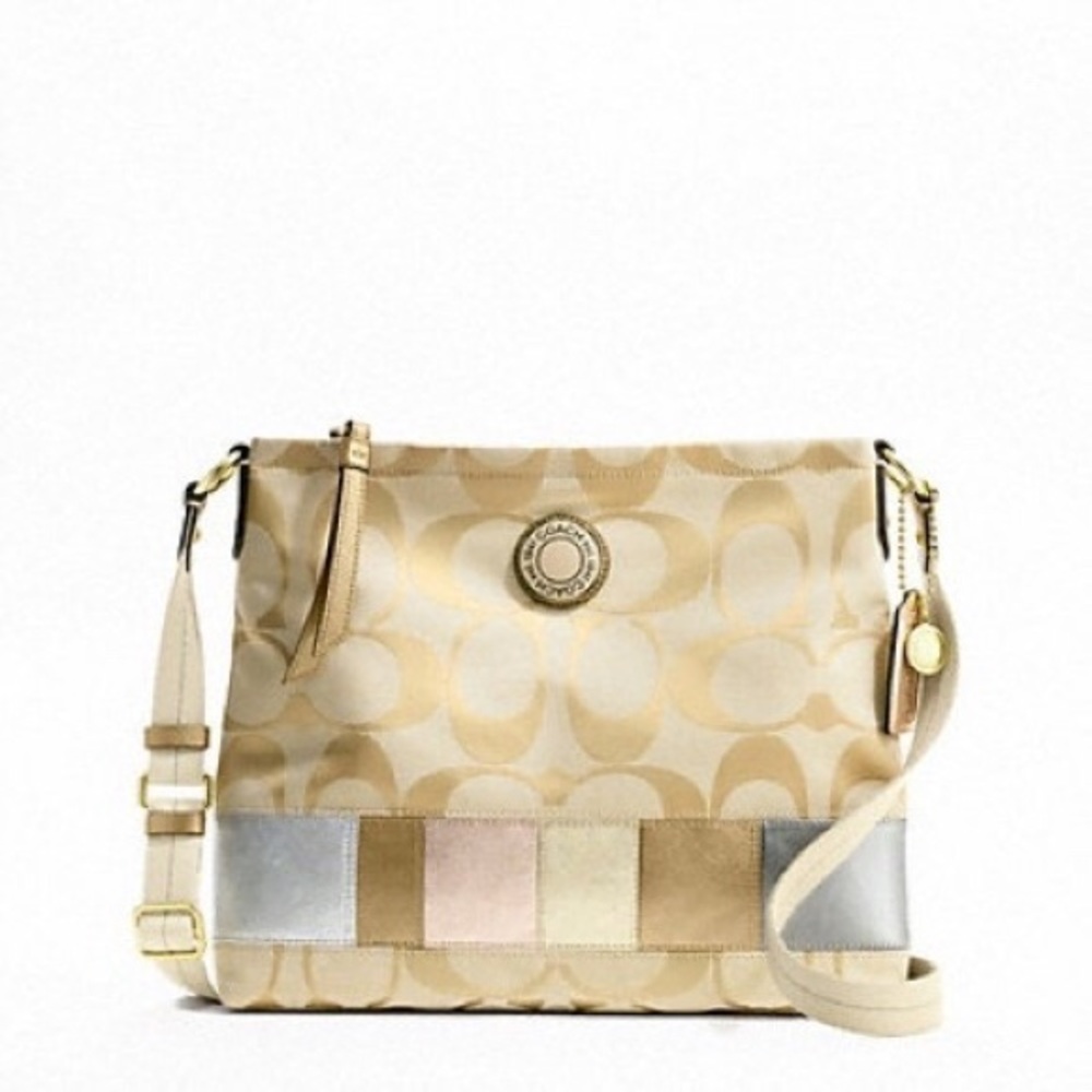 Coach Signature Canvas &Leather Metallic Block Bag